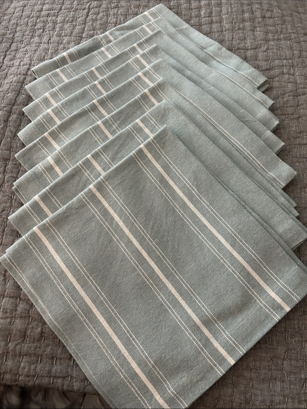 Pottery Barn Set of 8 Striped Cotton Napkins -teal blue-20” square